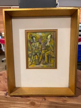 Ralph Taylor Original Painting, Two Men Sitting, Russian-American Modernist